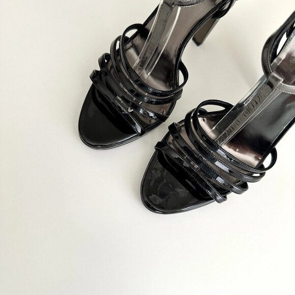 MIU MIU Black/Silver Patent Leather T-Strap Platform Sandals Heels Size 39 - Picture 3 of 14